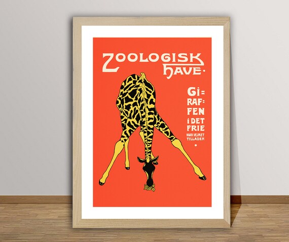 Giraffe Vintage Travel Poster: Denmark Zoo Print, Wall Decor - Etsy UK