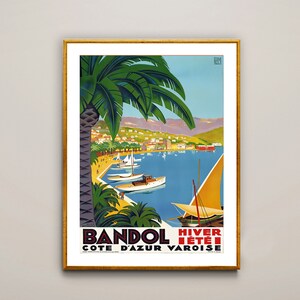 Bandol,  Cote d'Azur Varoise Vintage Travel Poster - French Riviera Affiche, Travel in France, Retro Art