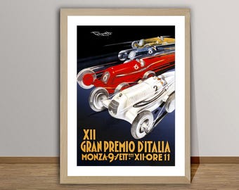 Vintage XII Gran Premio d&#39;Italia Advertisement (1934) Art Print - Reproduction of a Retro Artwork, Decorative Purposes Wall Decor