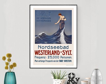 Nordseebad Westerland - Sylt, Deutschland Vintage Travel Poster - Poster Paper or Canvas Print / Gift Idea / Wall Decor