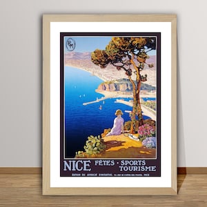 Niza, Francia Vintage Travel Poster - Niza Cartel, Viajes Riviera Francesa, Affiche de Voyage, Idea de Regalo