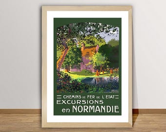 Cartel de viaje vintage de Normandía Francia: Chemin de Fer de L'Etat