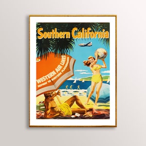 Southern California Vintage Travel Poster Poster Paper or Canvas Print / Gift Idea / Wall Art image 1