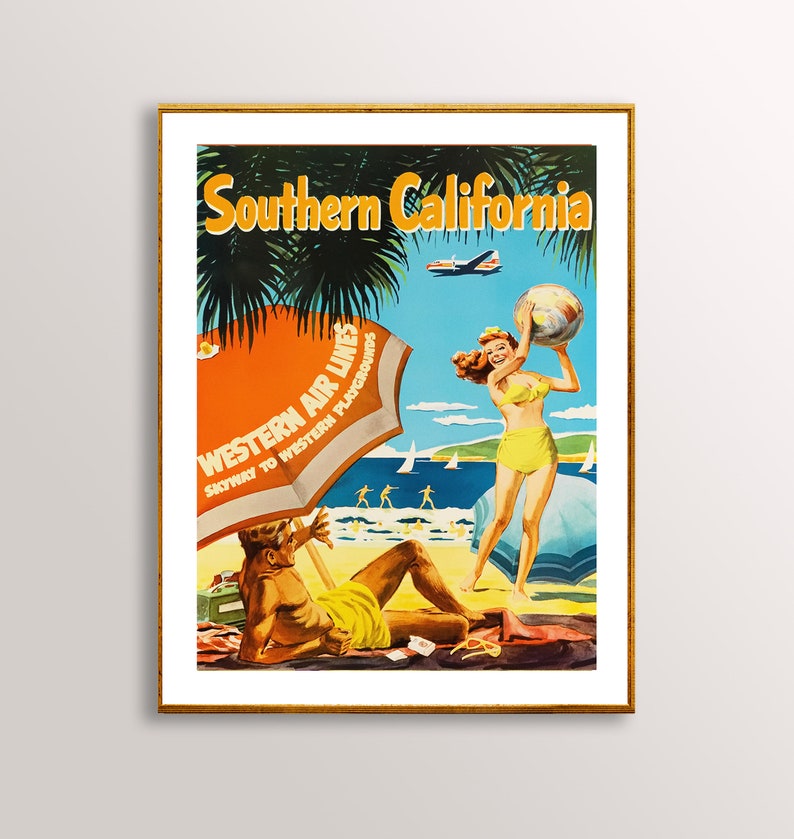 Southern California Vintage Travel Poster Poster Paper or Canvas Print / Gift Idea / Wall Art image 1