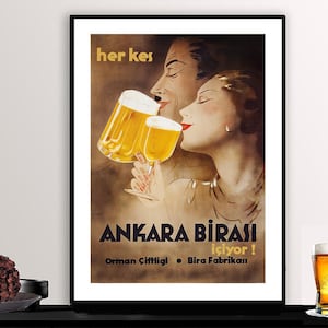 Herkes Ankara Birası İçiyor Vintage Food&Drink Poster, 1930&#39;s - Beverage Art / Gift Idea / Beer Advertisement