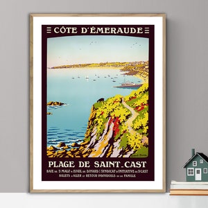Plage de Saint-Cast, Francia Vintage Travel Poster - Poster Paper o Canvas Print / Gift Idea / Wall Decor
