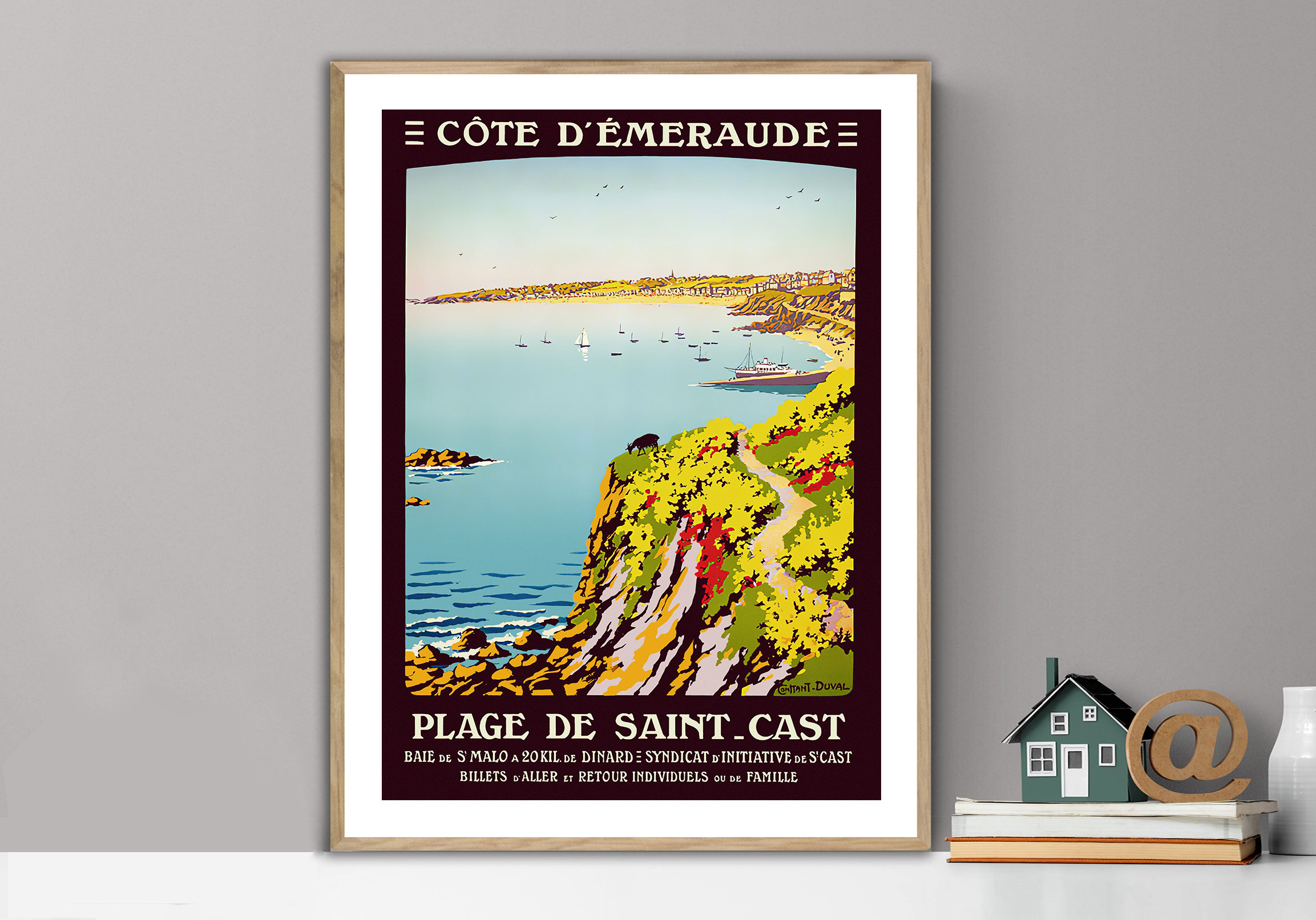 Plage de Saint-Cast, França Poster de viagens vintage - Papel de pôster ou impressão em tela / Idéia de presente / Decoração de parede
