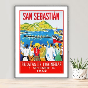 San Sebastian Regatas, Espanha Poster de viagens vintage - papel de pôster, impressão em tela / ideia de presente / decoração de parede