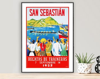 San Sebastian Regatas, Spain  Vintage Travel Poster - Poster Paper, Canvas Print / Gift Idea / Wall Decor