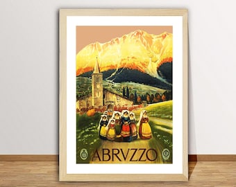 Abruzzo Italy Vintage Travel Poster: Mountain Village Art Print