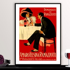 Amaro Felsina Ramazotti  Vintage Food&Drink Poster by Achille Mauzan - Poster Paper or Canvas Print / Gift Idea