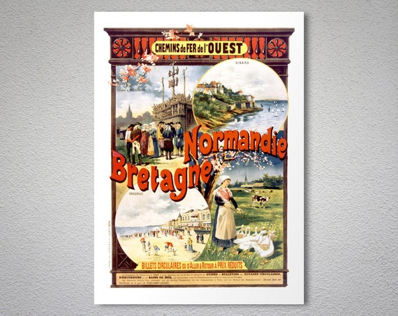 FRANCE VINTAGE TRAVEL POSTER Normandie et Bretagne NEW