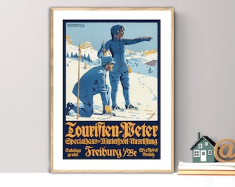 Touristen Peter Specialhaus Wintersport Freiburg Vintage Travel Poster - Poster Paper or Canvas Print / Gift Idea