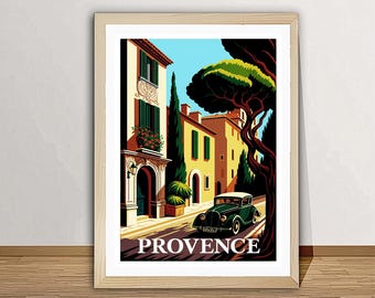 Provence, France Travel Poster: Vintage Car Wall Art