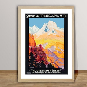 Route des Pyrenees, Le Col d'Aubisque et Le Pic du Ger Vintage Travel Poster - Arte de pared retro / Idea de regalo / Decoración de pared