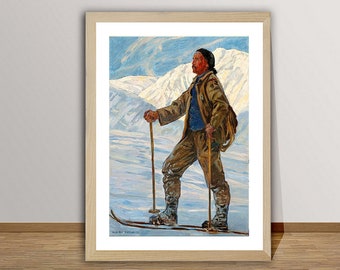 Vintage Skier Travel Poster by Hans Beat Wieland - Paper or Canvas Print