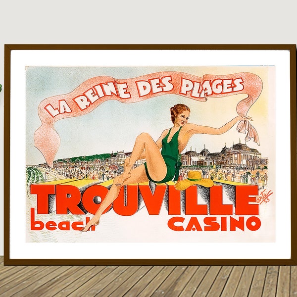 Trouville Beach Casino vintage Travel Poster - Affiche papier ou impression sur toile / Idée cadeau