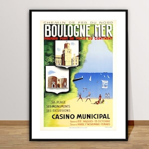 Boulogne Sur Mer Kasino Städtisches Vintage Reiseposter - Poster auf Papier oder Leinwand / Geschenkidee / Wand-Dekor