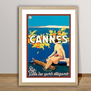 Cannes La Ville des Sports Elegants, France Vintage Travel Poster - Retro Cannes Poster / Gift Idea / Wall Decor