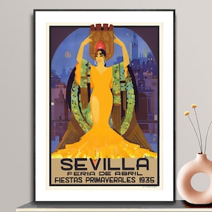 Sevilla Feria de Abril  Fiestas Primaverales, 1935 Vintage Travel Poster - Travel Spain Poster,  Enjoy Flamenco in Seville, Retro Art Print