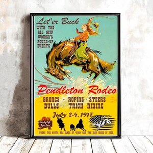 Pendleton Rodeo, Broncs, Roping, Steers, Bulls, Trick Riding Vintage Sport Poster - Western Poster, Rodeo Print, Rodeo Wall Decor