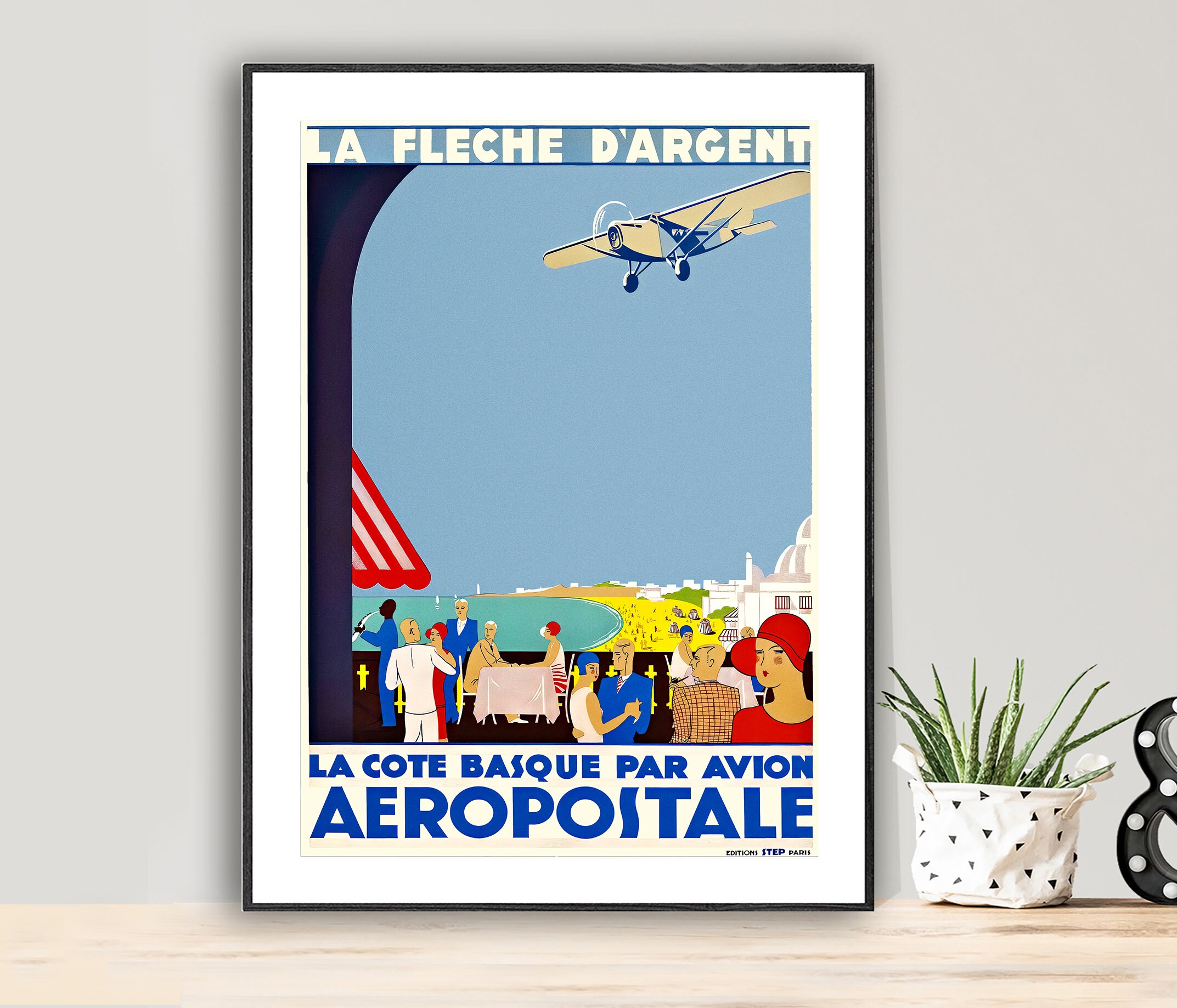La Cote Basque Par Avion Aeropostale, France Vintage Travel Poster