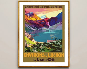 Environs de Luchon,  France Vintage Travel Poster - Poster Paper, Canvas  Print / Gift Idea / Wall Decor