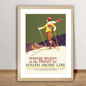 Sport invernali tra le dune di South Shore Line, poster sportivo vintage - Stampa su carta o tela / Idea regalo