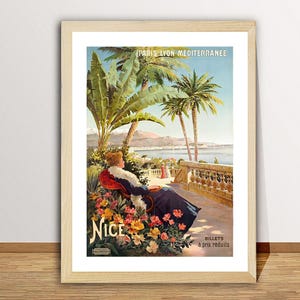 Poster di viaggio vintage di Nizza, Francia - Carta per poster, stampa su tela / Idea regalo / Decorazione murale