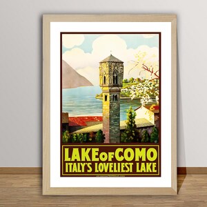 Lake of Como Italy&#39;s Loveliest Lake Vintage Travel Poster - Travel Art Print / Gift Idea / Wall Art
