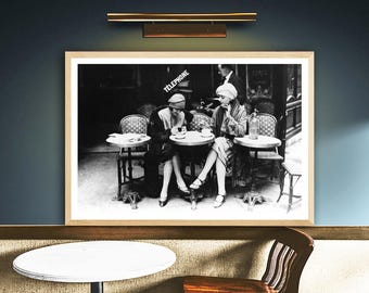 Women in the Cafe Vintage Black and White Photograph - Parisian Cafe Photo, Trendy Photos , B/W Photos