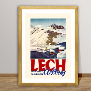 Winter Sport in Lech Arlberg Österreich Austria  Vintage Travel Poster - Poster Paper or Canvas Print / Gift Idea