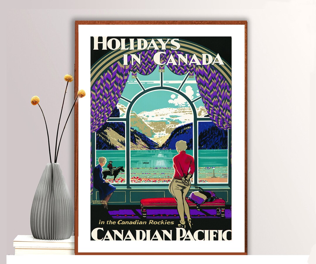 Canadian Rockies Vintage Travel Poster: Holidays in Canada Print