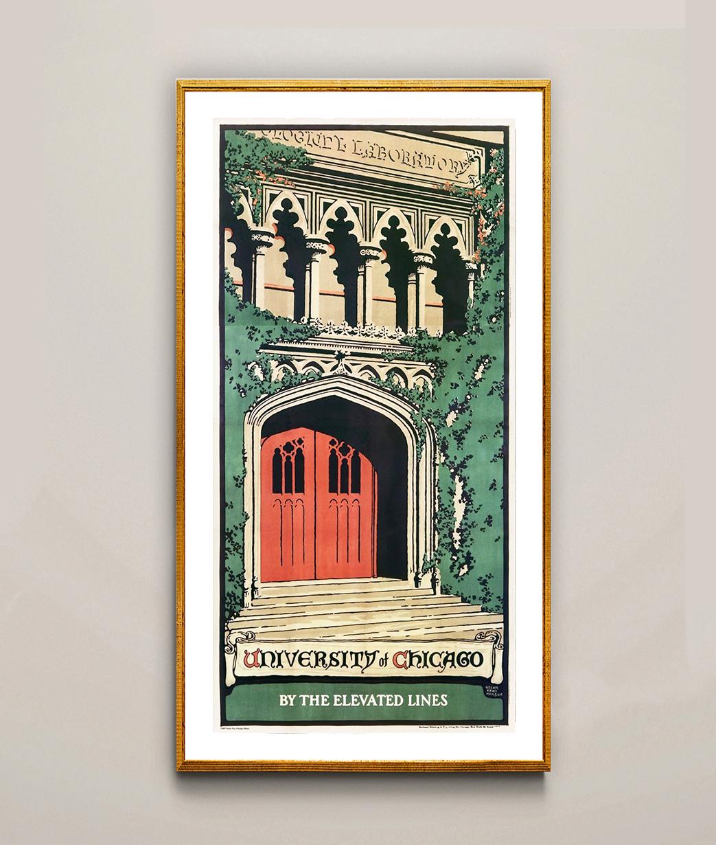 Vintage University of Chicago by the Elevated Lines Advertisement Art Print, Reproduction of a Vintage Art Decorative Purposes Wall Decor