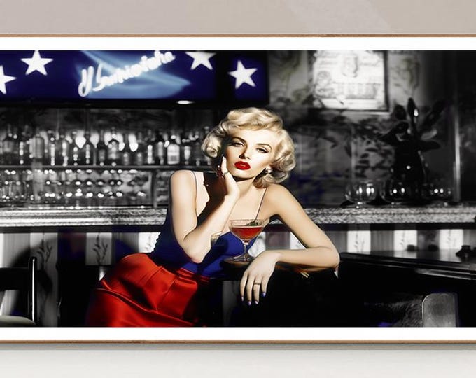 Featured listing image: Velvet Evenings Food&Drink Poster: Glamour Woman at Bar (Digital Download)