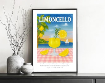 Pôster de Receita de Coquetel Limoncello: Arte para Imprimir sobre Bebidas de Verão