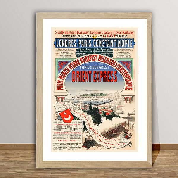 Affiche de voyage vintage Orient Express, Londres, Paris, Constantinople - Impression d'affiche ou toile giclée / Idée cadeau