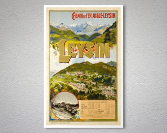 Leysın, Chemin de Fer Aigle-Leysin Vintage Travel Poster - Poster Print, Sticker or Canvas Print / Gift Idea
