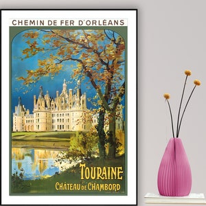 Touraine Chateau de Chambord, Francia Vintage Travel Poster - Poster Paper o Canvas Print / Gift Idea / Wall Decor