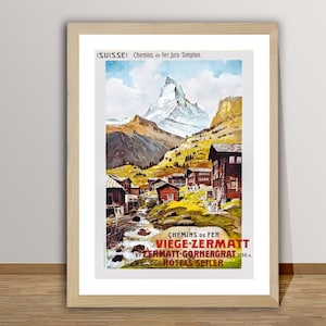 Viege Zermatt, Gornergrat, Hotel Seiler, Schweiz Vintage Reise Poster - Posterpapier oder Leinwand Druck / Geschenk Idee / Wand Dekoration