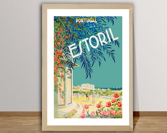 Vintage Estoril Portugal Travel Poster: Portuguese Riviera Wall Art
