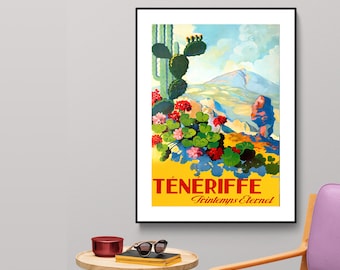 Teneriffe Spain Vintage Travel Poster - Poster Paper or Canvas Print / Gift Idea / Wall Decor