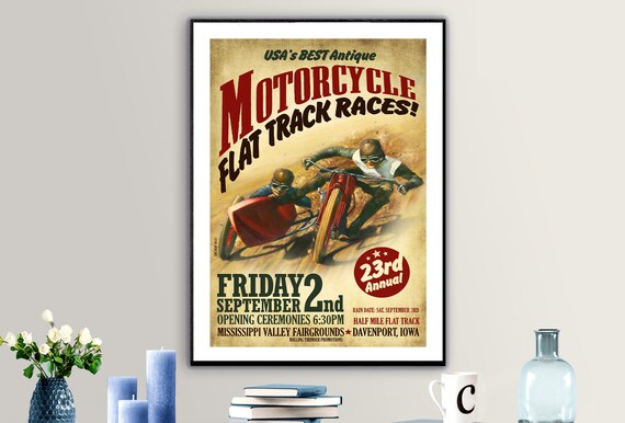 VINTAGE ROLLING THUNDER MOTORCYCLE RACING 12X18 POSTER FANTASTIC ART GRAPHICS 