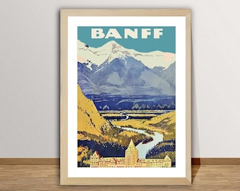 Impressão artística de pôster de viagem vintage de Banff, Canadá