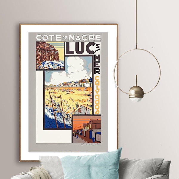Cote de Nacre Luc s Mer, France vintage Travel Poster - Poster Paper or Canvas Print / Gift Idea / Wall Decor