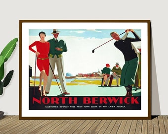 North Berwick Golf Sports Vintage Travel Poster - Poster Paper or Canvas Print / Gift Idea / Wall Decor