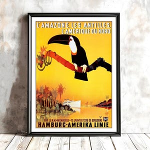 L'Amazone、Les Antilles、L'Amerique du Nord ヴィンテージ トラベル ポスター - ポスター紙またはキャンバスプリント / ギフトアイデア / ウォールアート