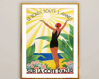 French Riviera Vintage Travel Poster: Cote D'azur Art Print - Etsy