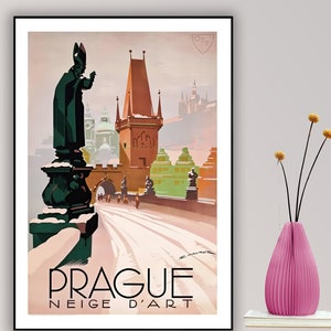 Prague, Neige d'Art  Vintage Travel Poster - Poster Print or Canvas Print / Gift Idea / Wall Decor