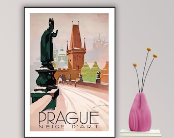 Prague, Neige d'Art  Vintage Travel Poster - Poster Print or Canvas Print / Gift Idea / Wall Decor
